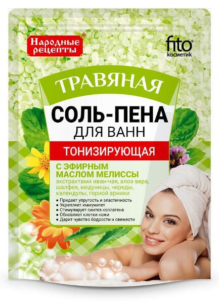 Соль-пена для ванн тонизирующая травяная серии народные рецепты fito косметик 200 г