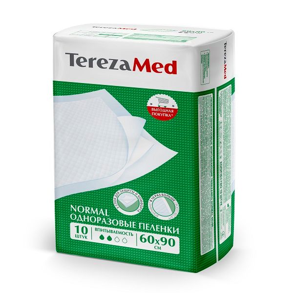 Пеленки одноразовые медицинские впитывающие Normal TerezaMed 60x90 10шт пеленки одноразовые terezamed normal 60 90см 30шт