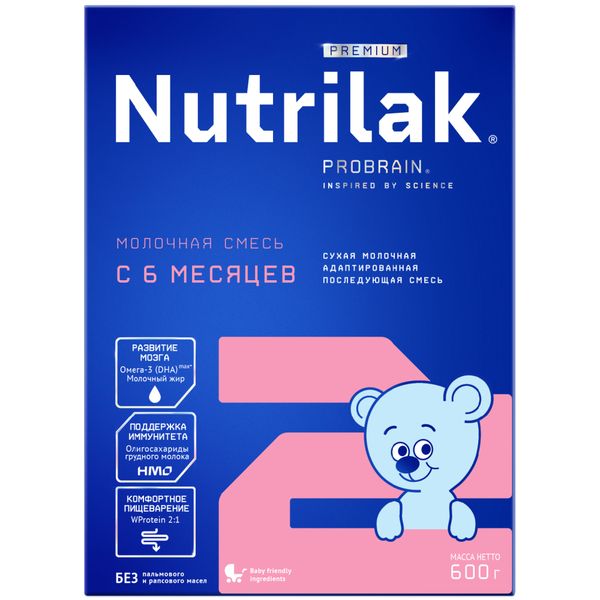 Смесь Nutrilak (Нутрилак) Premium+ 2 молочная сухая адаптированная последующая 600 г нан 2 оптипро молочная смесь с пробиотиками с 6 мес 400г