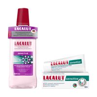 Паста зубная Sensitive Lacalut/Лакалют 65г + Ополаскиватель для полости рта антибактериальный Sensitive Lacalut/Лакалют 500мл