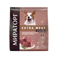 Корм сухой для взрослых собак средних пород старше 1г с говядиной Black angus Extra Meat Мираторг 2,6кг миниатюра