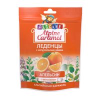 Альпийская карамель с медом и витамином С апельсин детские Alpine Caramel леденцы пак. 75г