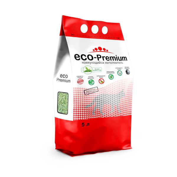 Наполнитель древесный зеленый чай ECO-Premium 1,9кг 5л наполнитель для кошачьего туалета тофу зеленый чай 5 л
