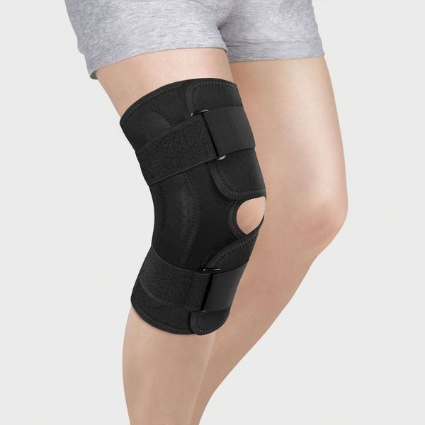 Бандаж на коленный сустав разъемный с полицентрическими шарнирами Экотен KS-050, черный, р. L