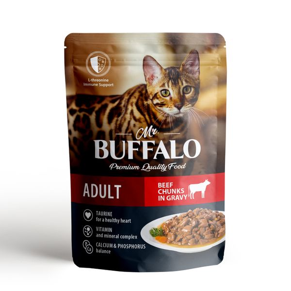 Пауч для кошек говядина в соусе Adult Mr.Buffalo 85г консервы для кошек pettric cherie adult grain free беззерновые с курицей 24шт по 80г
