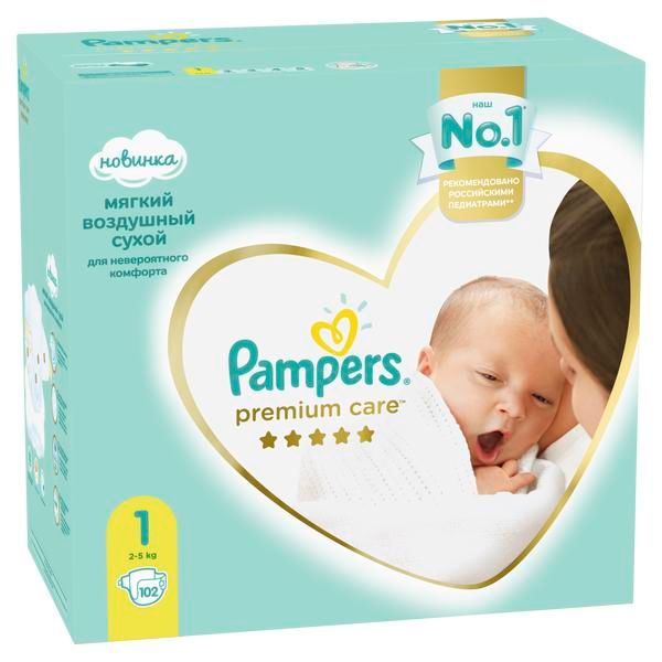 Подгузники детские одноразовые для мальчиков и девочек Premium Care Pampers/Памперс 2-5кг 102шт фото №2