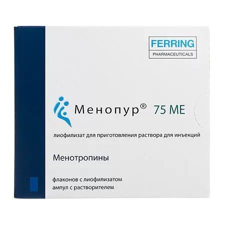 Менопур лиофилизат для приг. раствора для в/м и п/к введ. 75МЕ ФСГ+75МЕ ЛГ+Растворитель 1мл 5шт