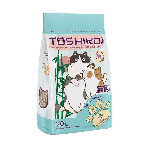 Наполнитель древесный комкующийся лаванда Toshiko 7,6кг 20л наполнитель для кошачьих туалетов чистый котик силикагелевый лаванда 3 3 кг 8 л