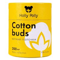 Палочки ватные бамбуковые косметические розовые Holly Polly/Холли Полли 200шт
