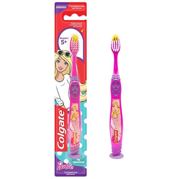 Щетка зубная супермягкие щетинки для детей от 5 лет Smiles Barbie, Spiderman Colgate/Колгейт (FCN21494)