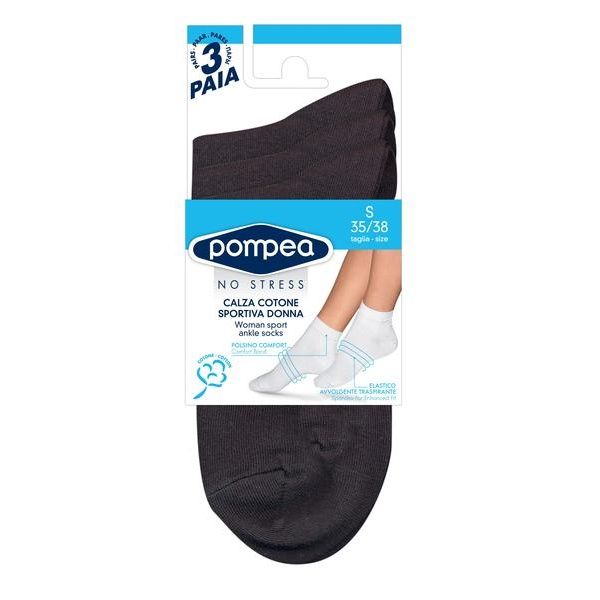 Носки женские эластичные из хлопка черные Bike socks Pompea 3 пары p.39-42