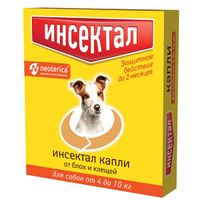Инсектал капли для кошек и собак весом от 4 до 10кг от блок и клещей тюбик-пипетка 0,8мл 6шт