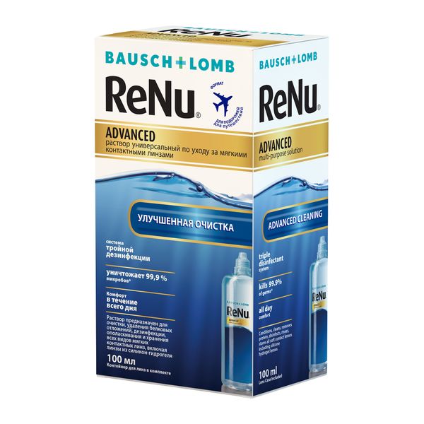 Раствор для ухода за мягкими линзами универсальный ReNu Advanced 100мл renu advanced раствор для контактных линз с контейнером 100 мл