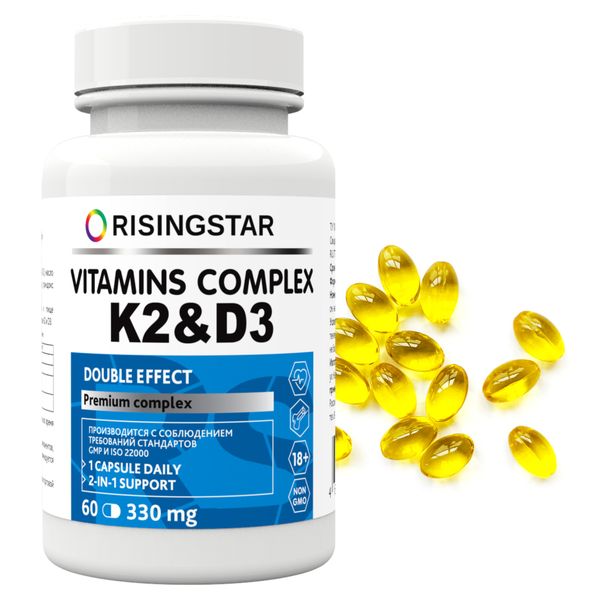 Комплекс витаминов К2 и Д3 Дабл эффект Risingstar капсулы 330мг 60шт фото №3