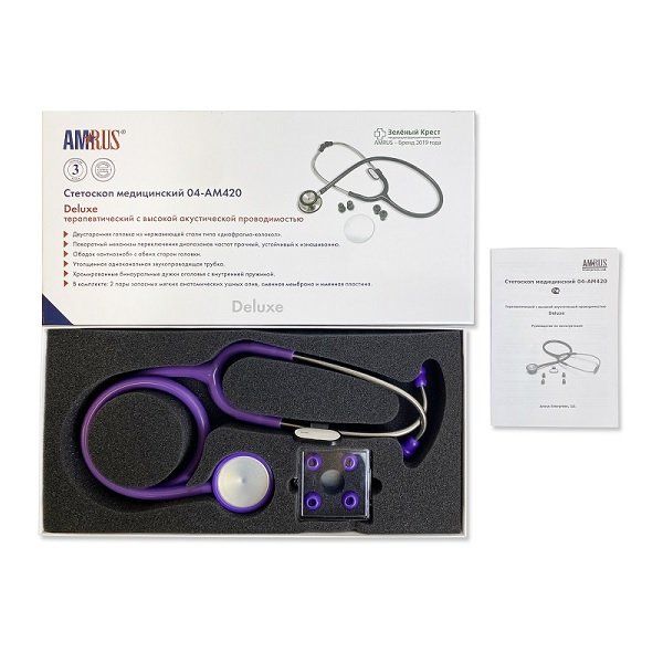 Стетоскоп терапевтический фиолетовый 04-АМ420 Deluxe Amrus/Амрус фото №5