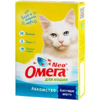 Лакомство Блестящая шерсть для кошек с биотином и таурином Омега Nео+ таблетки 90шт
