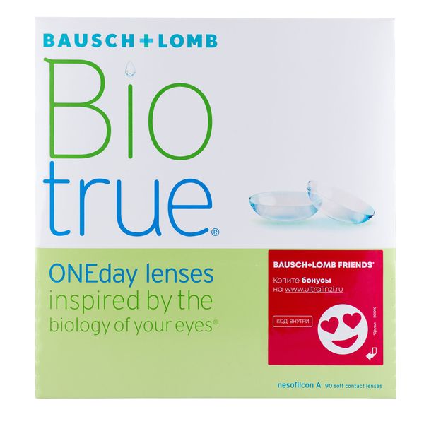 Линзы контактные для коррекции зрения однодневные Biotrue ONEday (-9.00/8.6) 90шт