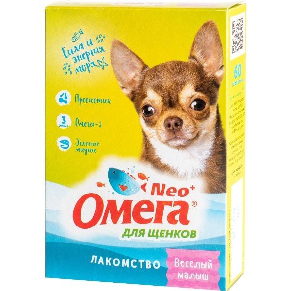 Лакомство Веселый малыш для щенков с пребиотиком Омега Nео+ таблетки 60шт лакомство для птиц с биотином омега nео 50г
