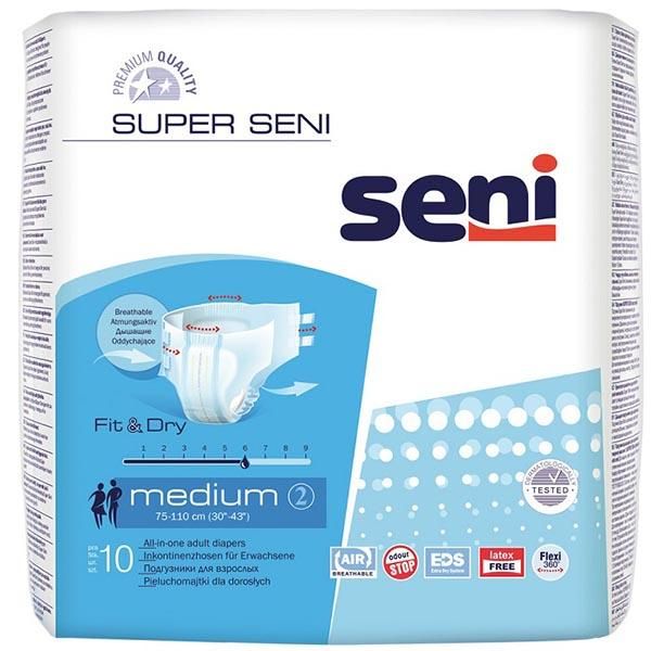 Подгузники Super Seni (Супер Сени) medium р.2 75-110 см. 1700 мл 10 шт. сени подгузники д взр супер эйр р l 30 75 110см 1700мл