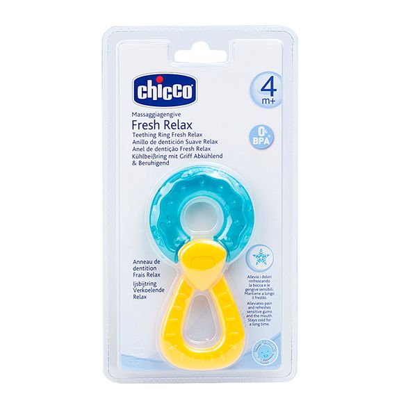 Игрушка-прорезыватель Chicco (Чикко) Fresh Relax с водой Кольцо от 4 мес. голубой игрушка для собак кольцо с шипами 1 6 1 см зелёная