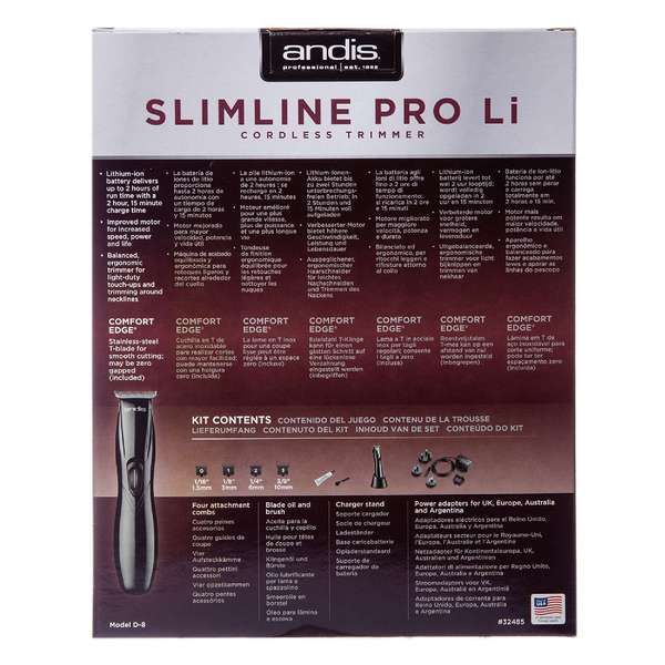 Триммер для стрижки волос аккумуляторный-сетевой 4 насадки 2,45W D-8 Slimline Pro Andis 0,1мм фото №5