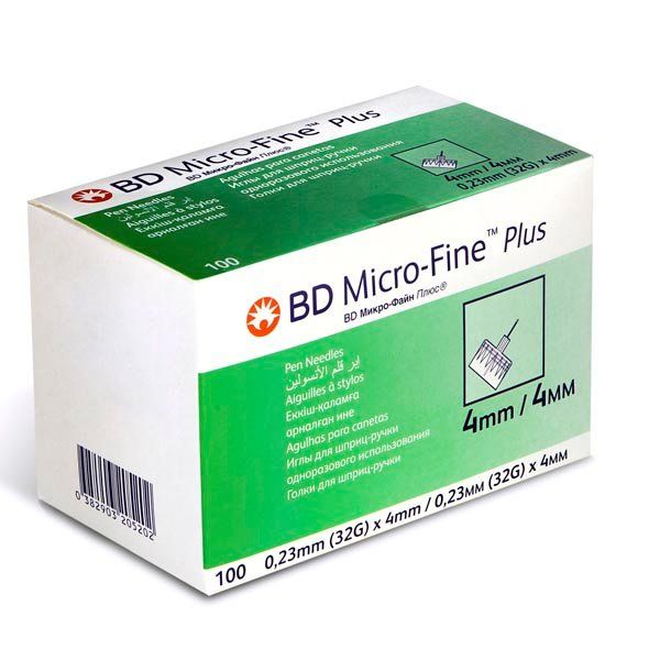 Иглы BD Micro-Fine Плюс для шприц-ручки 32G (0,23х4мм) одноразового использования 100шт (320520) микрофайн плюс иглы 32g 0 23х4мм 100