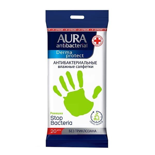 Влажные салфетки антибактериальные Derma Protect ромашка pocket-pack Aura 20шт AURA 1425830 - фото 1