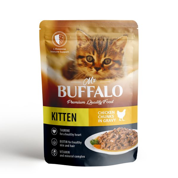 Пауч для котят нежный цыпленок в соусе Kitten Mr.Buffalo 85г brit premium cat kitten корм влаж цыпленок в соусе д котят пауч 85г