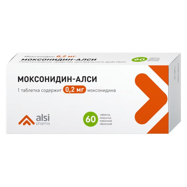 Моксонидин-Алси таблетки п/о плен. 0,2мг 60шт моксонидин канон таблетки п о плен 0 2мг 60шт