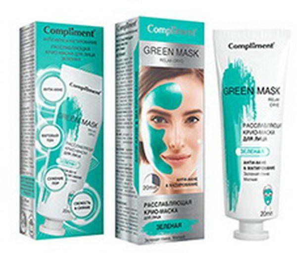 Крио-маска для лица расслабляющая Зеленая Green mask Анти-акнеМатирование, Compliment 80мл