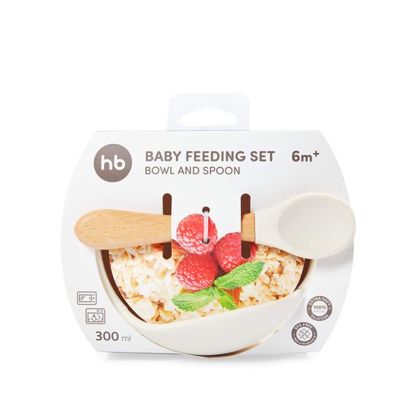 Набор посуды для детей Happy Baby/Хэппи Беби: Миска на присоске и ложка молочный фото №2