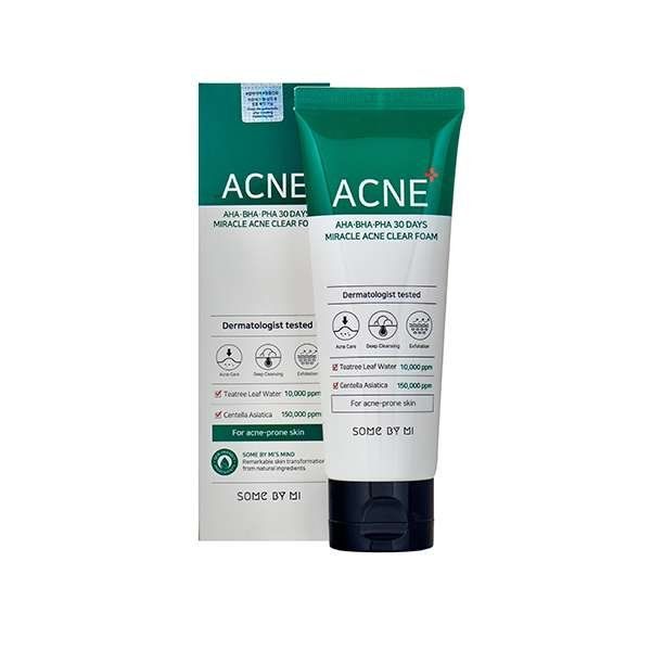 Пенка д/умывания очищающая с кислотами Aha bha pha 30 days miracle acne clear foam Some By Mi 100мл