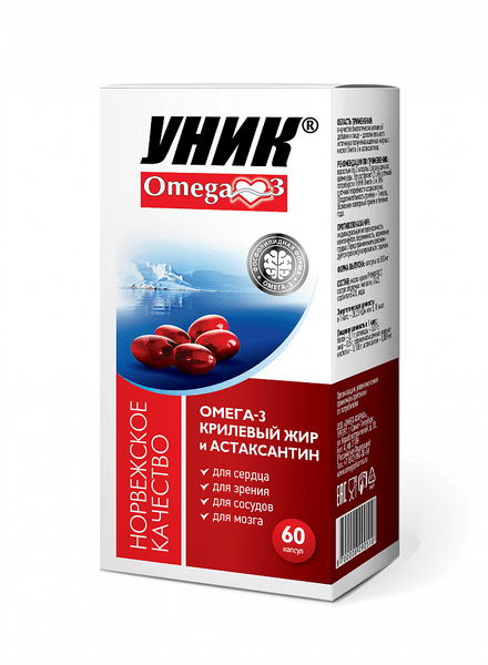 Омега-3 крилевый жир и астаксантин Уник капсулы 500мг 60шт