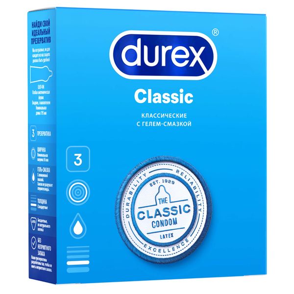 Купить Презервативы Classic Durex/Дюрекс 3шт, Рекитт Бенкизер Хелскэар (ЮК) Лтд, Великобритания