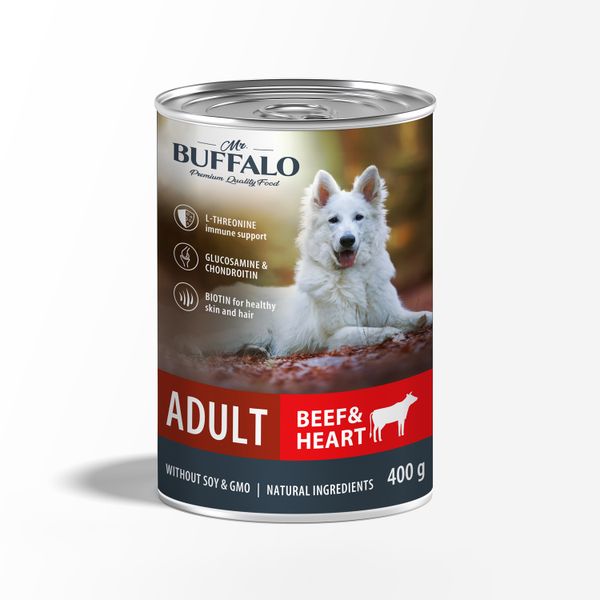 Косервы для собак говядина и сердце Adult Mr.Buffalo 400г консервы для собак mr buffalo adult говядина с рисом 400г