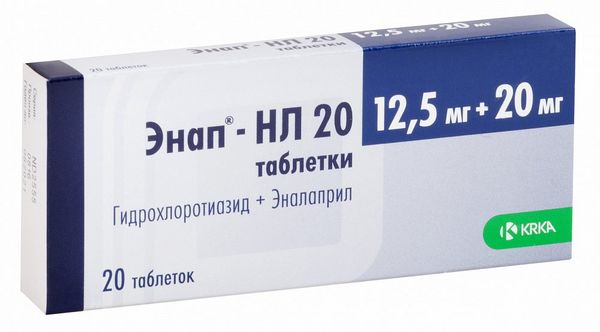 Энап-НЛ 20 таблетки 20мг+12,5мг 20шт