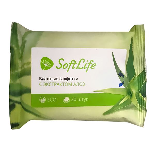 Салфетки влажные с экстрактом алоэ SoftLife/СофтЛайф 20шт