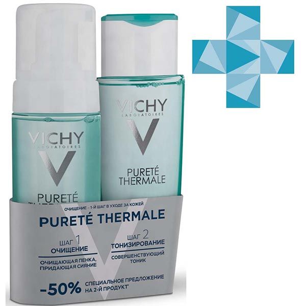 Набор для чувствительной кожи Vichy/Виши: Тоник Purete Thermale 200мл+Пенка придающая сияние фл. 150мл (VRU05069)