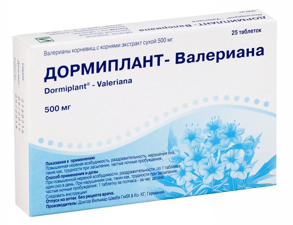 Дормиплант-Валериана таблетки п/о плен. 500мг 25шт -  лекарство .