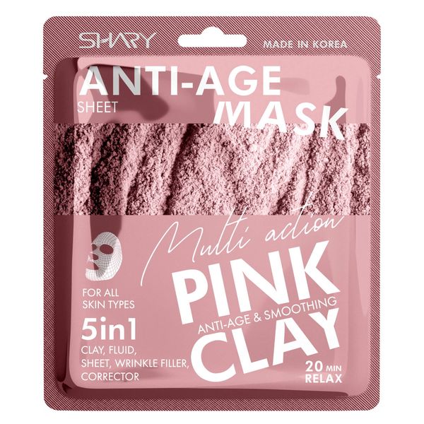 Маска тканевая-флюид для лица омолаживающая розовая глина 5 в 1 Shary/Шери 25г