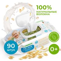Салфетки влажные детские 0+ пантенол и овсяное молочко гипоаллергенные Pure&Nature Synergetic 90шт миниатюра
