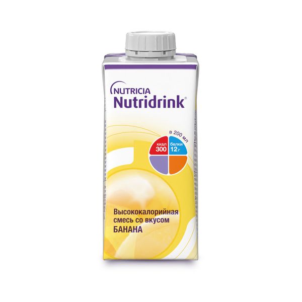 Смесь жидкая высококалорийная вкус банана Nutridrink/Нутридринк 200мл нутридринк компакт протеин смесь жидкая для энтерального питания банан 125 мл 4 шт
