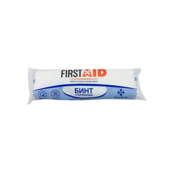 Бинт медицинский марлевый стерильный First Aid/Ферстэйд 7м х 14см бинт когезивный самофиксирующийся first aid ферстэйд 4мх4см