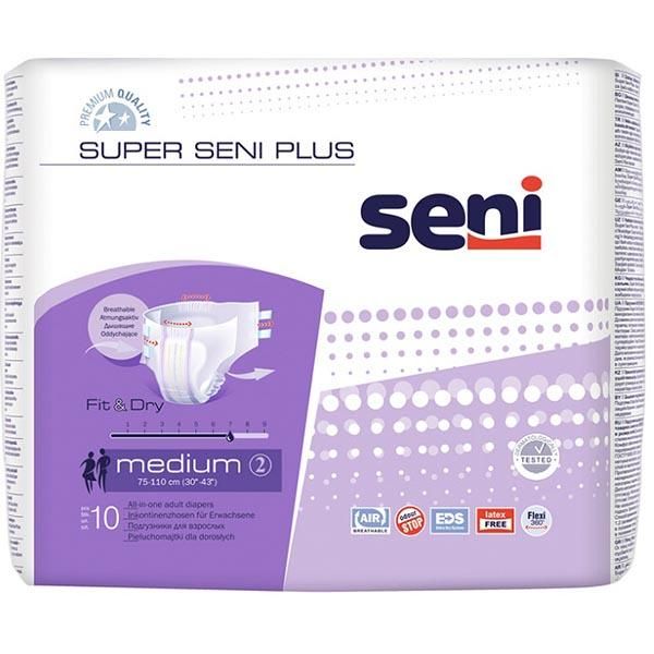 Подгузники Super Seni Plus (Супер Сени Плюс) medium р.2 75-110 см. 2400 мл 10 шт. сени подгузники д взр супер эйр р l 30 75 110см 1700мл