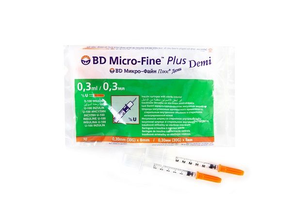 Шприц инсулиновый Micro-Fine Plus Demi U-100 BD/БиДи 0,3х8мм 0,3мл 10шт (320829) шприц инсулиновый medway u 100 1 мл с иглой 0 45 12 мм 26gx1 2 100 шт