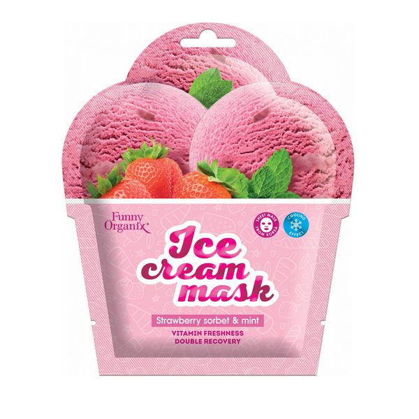 Маска тканевая-мороженое охлаждающая морозная свежесть Strawberry sorbet&Mint Funny Organix/Фанни Органикс 22г маска для губ beauty bomb тон 01 lemon sorbet
