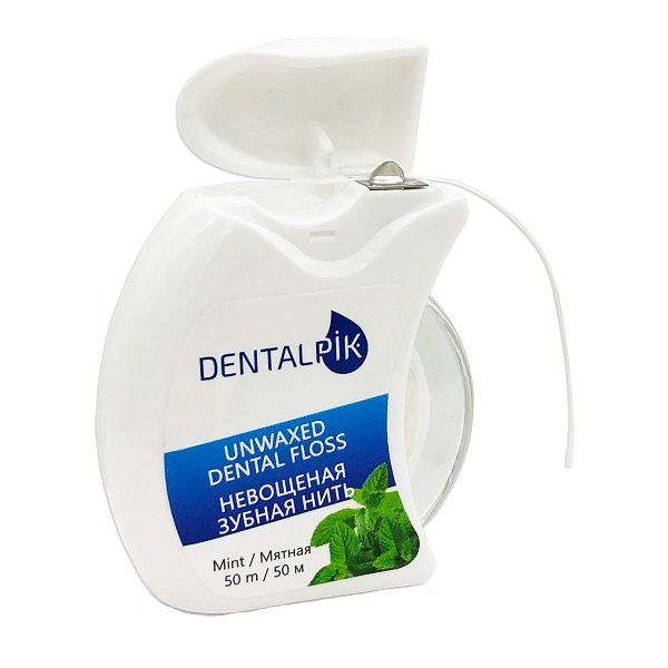 Нить зубная мятная Dentalpik Floss Mint Unwaxed не вощеная 50 м NDCG LLC 1648688 - фото 1