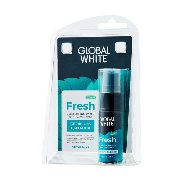 Купить GLOBAL WHITE (Глобал вайт) спрей освежающий для полости рта фреш 15мл, ЗАО Зеленая дубрава