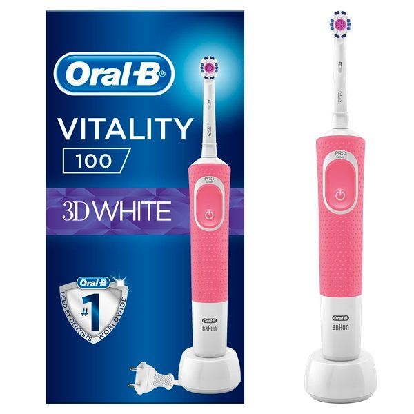 Орал-би щетка зубная электрическая vitality d100.413.1 pro 3d white тип 3710 с заряд.устр. тип 3757 розовая BRAUN GmbH 573334 - фото 1
