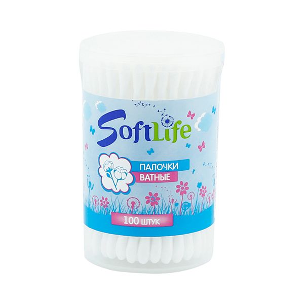 Палочки ватные SoftLife/СофтЛайф банка круглая 100шт